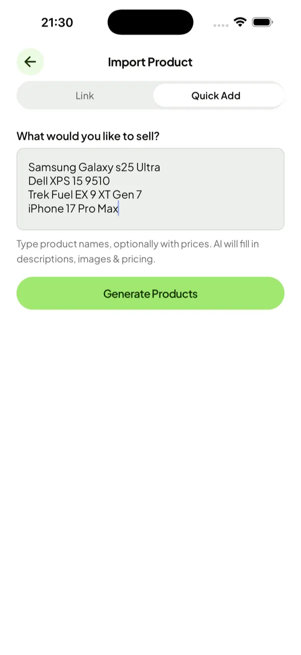 AI Quick Add - type product names
